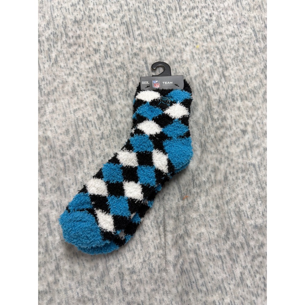 NFL Carolina Panthers Fuzzy Socks Blue Black White Diamond Argyle OSFM New